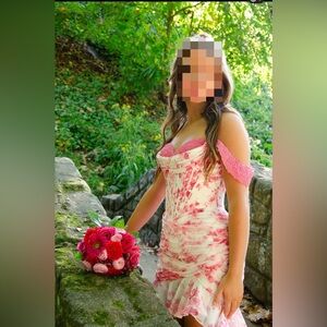 Amarra Pink Floral Off-Shoulder Mini Dress